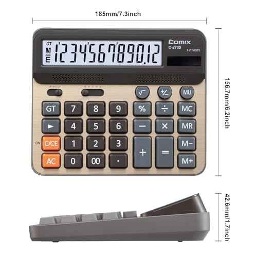 Comix Desktop Calculator, Large Computer Keys, 12 Digits Display, Champaign Gold Color Panel, C-2735, 2-Pack