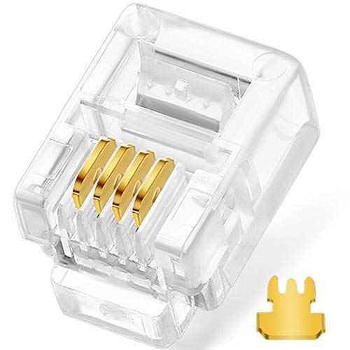 NECABLES 20Pack Telephone Modular Plug RJ11 6P4C Connector for Phone Line Cord (Compatible with Both Solid and Stranded Wire)