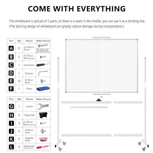 Large Rolling Whiteboard on Wheels, 48" x 36" Double-Sided Mobile White Board with Stand, 4' x 3' Portable Standing Magnetic Dry Erase Board Easel for Home Office Classroom School, Silver