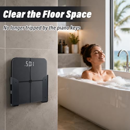 LIUXINYJEE Black Bathroom Wall Scale Holder – Wall Mount Scale Organizer with Adhesive & Screws