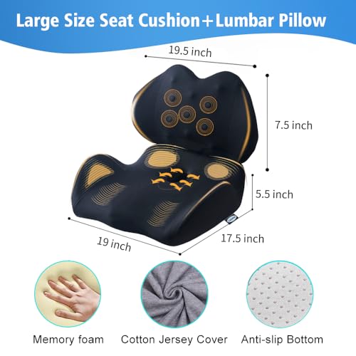 Lexeme Black Extra Large Memory Foam Seat Cushion & Lumbar Support Pillow for Sciatica & Tailbone Relief