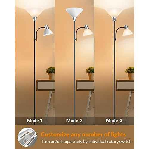 LEPOWER Floor Lamp, Standing Lamp Replaceable 3000K Energy-Saving, Lamp for Living Room with Adjustable Reading Light, Modern Bright Floor Lamp for Bedroom, Living Room, Office