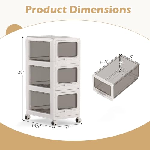Giantex 3-Tier Rolling Storage Cart - 3-Drawer Utility Cart with Lockable Wheels