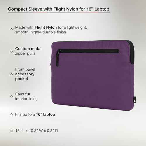 Incase Compact Laptop Sleeve with Flight Nylon - 16 Inch MacBook Pro and Laptop Case ? Slim Computer Sleeve with Faux Fur Lining, Front Accessory Pocket with Zipper - Nordic Mauve