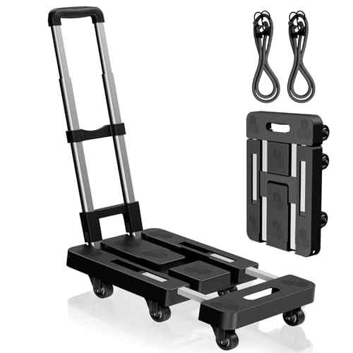 Folding Hand Truck,Foldable Dolly Cart With Wheels,500LB Heavy Duty Luggage Cart,6-wheel convenient Hand Truck,2 fixing ropes & 1 extra big storage bag Suitable for luggage,travel,moving(Black)