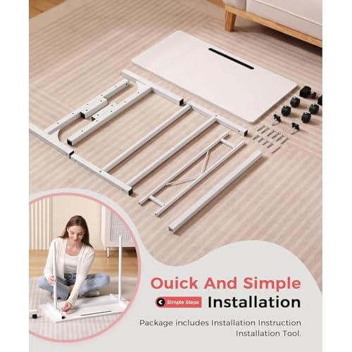 KLSMYHOKI Small Standing Desk with Wheels, Computer Desk Adjustable Height, White Rolling Stand Up Table, Portable Home Standing Desk 32 in X 16in Adjustable Height 27 in - 44 in