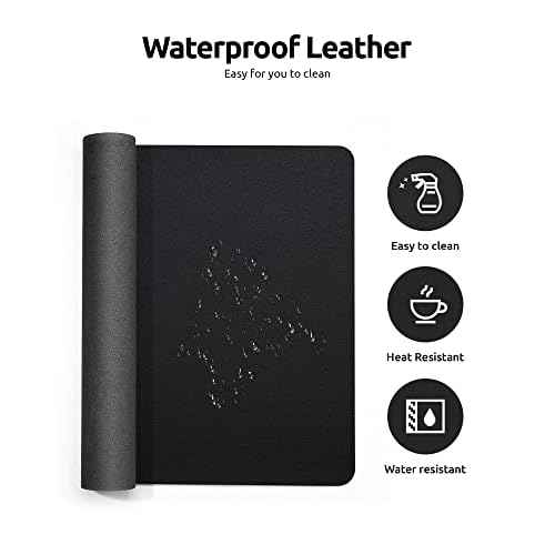 YSAGi Leather Office Desk Pad Protector, Large Mouse Pad, Non-Slip, PU Leather, Laptop Desk Blotter, Waterproof Writing Pad for Office and Home, Black, 23.6" x 13.8"