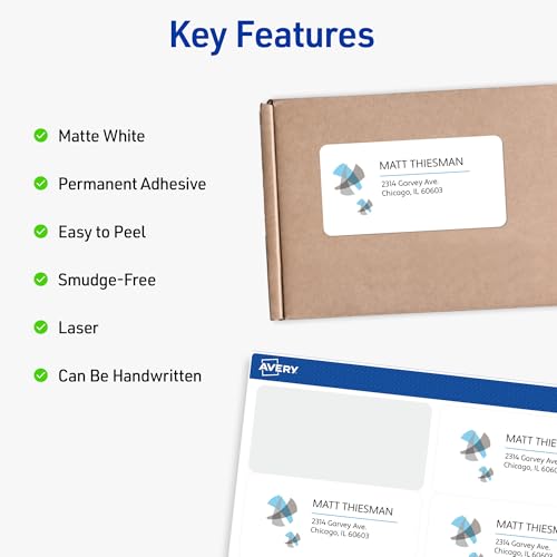 Avery 5163 Printable Shipping Labels 2x4 Custom Stickers - 1,000 White Blank Labels, Sure Feed Technology, TrueBlock for Mailing & Packaging - Variation 1,000 labels / 2" x 4"