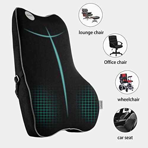 Lumbar Support Pillow,Pure Memory Foam Back Cushion Orthopedic Backrest with Breathable 3D Mesh for Car Seat,Office Chair,Computer Chair,Wheelchair and Recliner.Ergonomic Design (Grey Edge)
