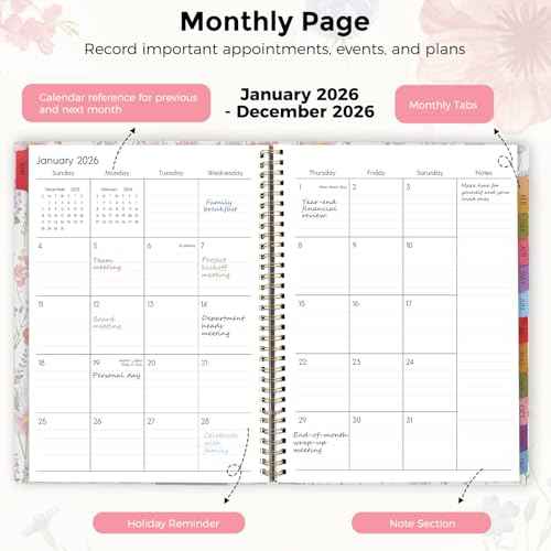 SKYDUE 2026 Appointment Book, 8.5" x 11", Hourly Planner with 15 & 30-Minute Increments, Weekly & Monthly Planner for January - December 2026, Perfect for Daily Planning, Flower