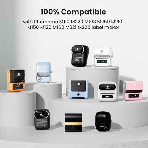 1380 pcs Phomemo Label Set, Adhesive Stickers Paper, Premium Multipurpose Thermal Printer Label 230 Pcs/Roll, 6 Rolls,Compatible with M110/M220/M108/ M250/ M260/M120/M200/M221/M150, Black on White