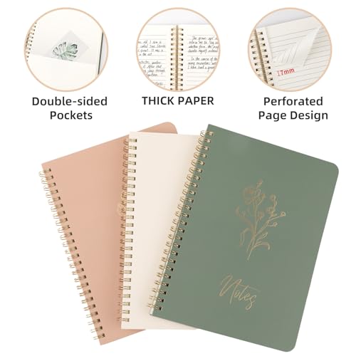 Cute Spiral Notebook Set For Women, Bible Journal Set, 3 Pack A5 Spiral Notebook + 5 PCS Gel Pens + 600 Sticky Notes + Gift Box, Aesthetic Gift Set for Work Students School Office Supplies