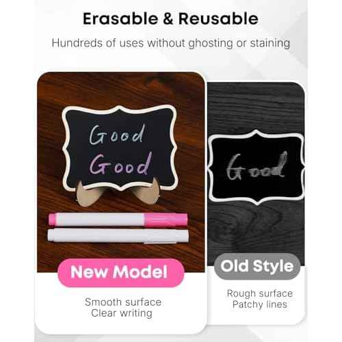 Uniclife 24 Pack Mini Chalkboard Signs for Food, Small Chalkboard Signs with Stands Chalk Markers & Replacement Stickers, Reusable Wooden Labels for Party Buffet Wedding, Blackboard Place Cards, Wavy