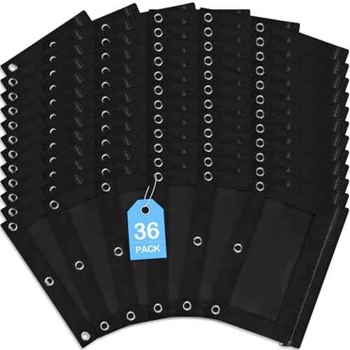 SpringFlower 36 Pack Black Pencil Pouch, Pencil Pouch for 3 Ring Binder For School and Office Supplies with Clear Window With Smooth Zipper Bulk