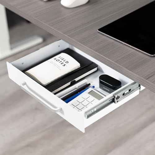 VIVO 13 inch Under Desk Slide Out Storage Organizer, Pull Handle Drawer, White, DESK-DR1H-W