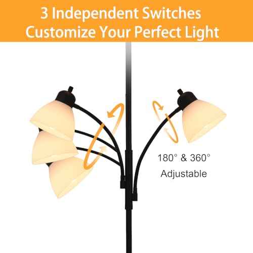 3 in 1 Lamps for Living Room, Floor Lamp with 2 Adjustable Reading Lights, Stepless Dimming Floor Lamps, 3 LED Bulbs Included, Modern Standing Lamp for Bedroom, Office, Home Essentials