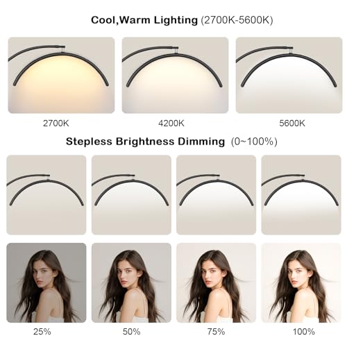 19-inch Half Moon Lash Lamp for Eyelash Extensions - Pro LED Light for Eyetech,Tattoo Artists,Estheticians,Adjustable Gooseneck, Dimmable Cool/Warm Lighting & Brightness (Black-Tool Tray)