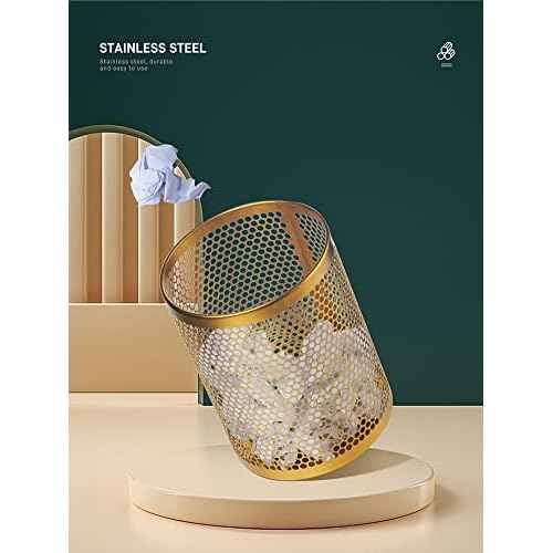Mesh Wastebasket Round Mesh Stainless Steel Wastebasket Trash Can Recycling Bin for Home, Office, Bathroom, Bedroom & Kitchen, 3.5 Gallon / 12L, 11" H x 10" D Garbage Can -Rainbow Color