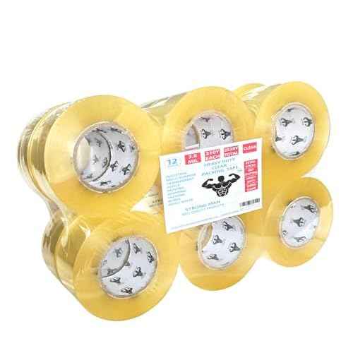Strong Man Heavy Duty Packing Tape, 12 Rolls of 2.8 mil x 1.88 in x 210 Yards, Ultra Strong, Super Clear, Refill for Packaging and Shipping Supplies,