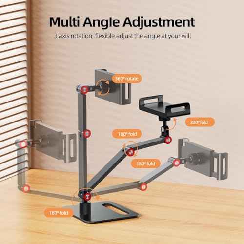 UPERFECT Adjustable Tablet Stand, 360¡Æ Swivel & 180¡Æ Tilt, Foldable Arm Holder for 4.7?18'' iPhone/iPad/Tablet/Monitor, Aluminum Alloy, Black