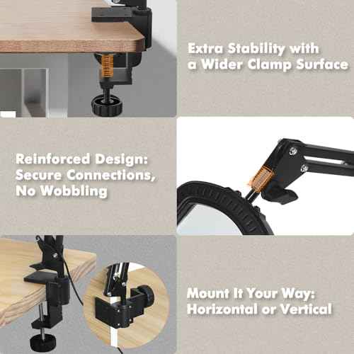 Magnifying Glass with Light Square Magnifier Desk Lamp 10X Close Up Work for Desktop Bench Crafting, Reading, Sewing, Ultra Stable Swing Arm, 5 Color Modes Design Rectangle Head