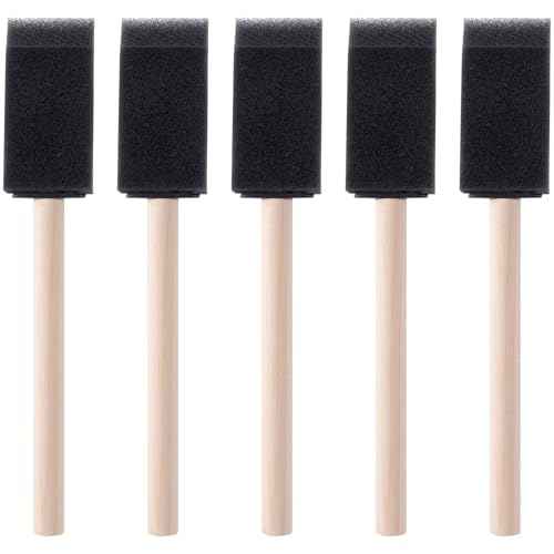 5 Pcs 1 inch Foam Paint Brushes Black Sponge Brushes Wood Handle Foam Brushes for Painting Varnishes DIY Craft Projects
