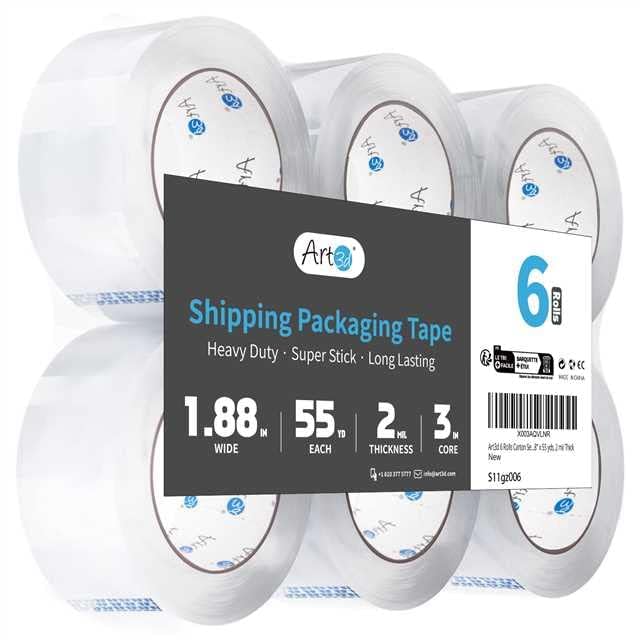 Art3d 6 Rolls Heavy Duty Clear Packing Tape 1.88" x 55 Yards, 2 Mil Thick, Includes 3" Core
