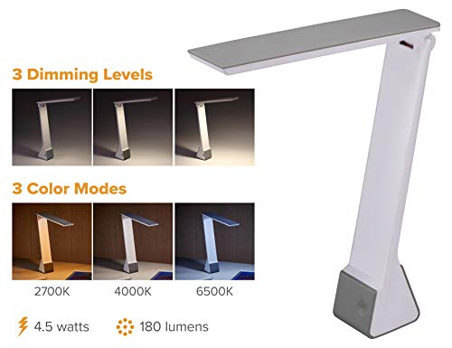 Bostitch Rechargeable LED Desk Lamp Gray, 3 Color Temperatures, Portable & Foldable