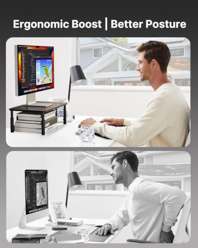 Black HUANUO Adjustable Monitor Stand Riser with 3 Heights & Airflow Vents