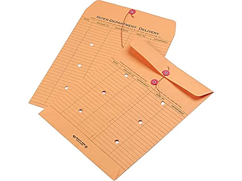 Brown Kraft Interoffice Envelopes with String & Button Closure, 10 x 13, 100 Pack