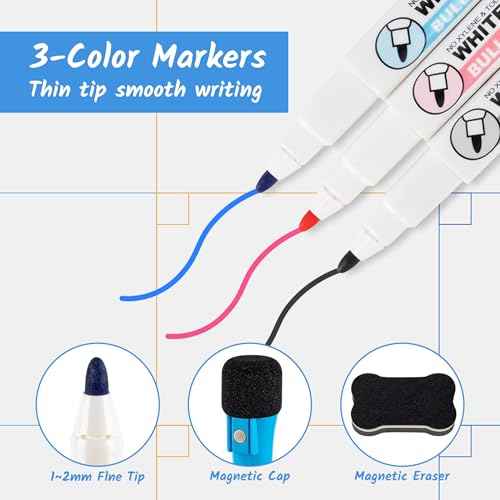 Magnetic Dry Erase Calendar for Fridge, 17x12¡± Large Refrigerator White Board Dry Erase Calendar, Whiteboard Monthly, with 3 Fine Tip Markers