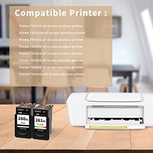 XJI Remanufactured Ink Cartridges Replacement for Canon 260 XL 261 XL PG-260XL CL-261XL 260 261 Black and Color Value Pack, for Pixma TR7020 TR7020a TS5320 TS6420 TS6420a Inkjet Printer