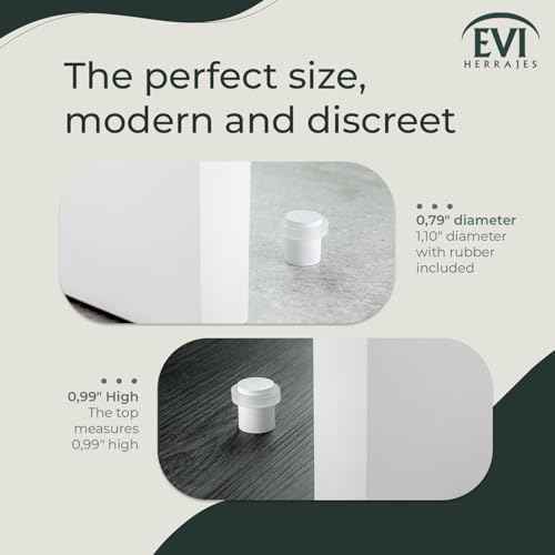 Pack of 2 EVI Door Stoppers | White Stainless Steel Door Stopper - Screw Fastening - White Rubber Protector - 0.79 x 0.99 Inch Door Stop
