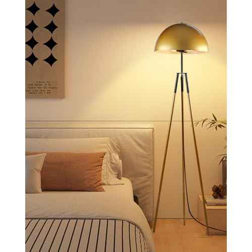 Lightdot 67IN LED Tripod Floor Lamp, Mid Century Standing Lamps, Industrial Floor Lamp for Living Room, Bedroom, Study Room and Office, Arc Shade with E26 Base-Gold