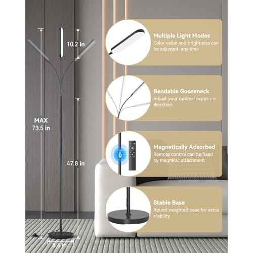LED Floor Lamp with Remote Control Foot Switch for Living Room, Stepless Adjustable Colour Temperature Brightness Standing Lamp with Timer, Eye Caring Tall Lamp Reading for Bedroom,office, Gift