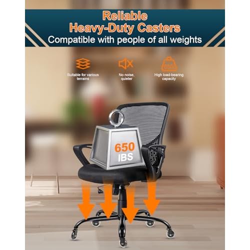 RidRed Office Chair Wheels - Replacement Rubber Wheels - Universal Fit 3 Inch Casters, Heavy-Duty Chair Casters, Noise Free, Fits 98% Chair, for All Floor (5)