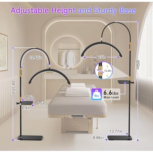 Half Moon Light, Lash Light for Eyelash Tech, LED Floor Lamp for Eyelash Extensions, Nail Art, Tattoo Art and Skincare, Adjustable Color Modes and Flexible Gooseneck, with Tray - Black