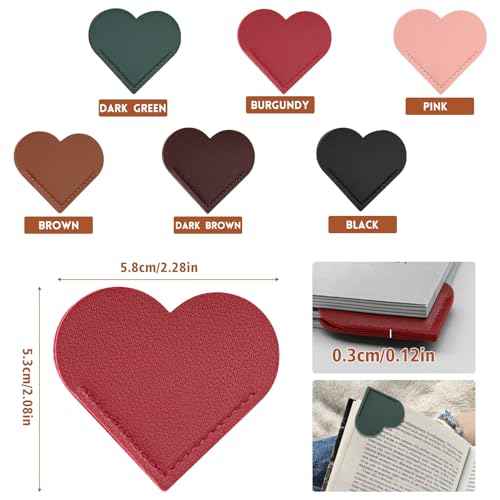 6 Pcs Leather Heart Bookmarks, Bookmarks for Women, Cute Heart Bookmark Corner, Book Marks for Teachers Students School Office Home Supplies