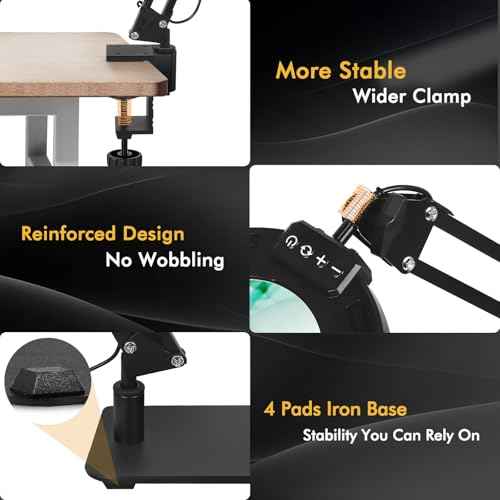 Magnifying Glass with Light and Stand 12X 20X Desktop Magnifier Desk Lamp Close Work Up for Table Crafting, Reading, Sewing, Soldering, Easy Use 5 Color Modes Head Controller, 2 in 1 Stable Base Clamp