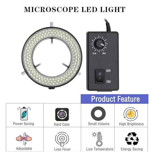 DIYPHONE Microscope 144 LED Ring Light Adjustable Illuminator,Microscope Lamp Source for Industry Stereo Microscope Camera,Black