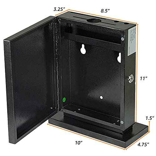 Large Suggestion Box With Slot and Lock - Metal Wall Mounted Ballot Box, Donation Case, Safe Lock Tip Jar For Fundraising, Hotel, Bar and School Voting Use (Black, 10'' x 4.75'' x 12.5'')