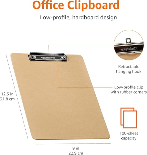 6-Pack Letter Size Office Clipboard - Brown Hardboard with Steel Clip