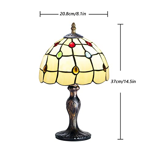MIAOKE Stained Glass Table Lamp,Stained Glass Crystal Bead Style Table Light,Handmade Desk Bedside Night Light,Antique Art Craft Gifts Living Room Bedroom Bookcase(Phoenix Tail Pearl)
