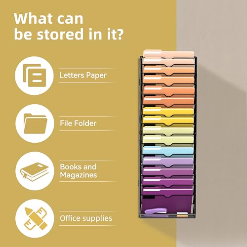 SUPEASY Black 16-Tier Wall File Organizer for Office & Home Storage
