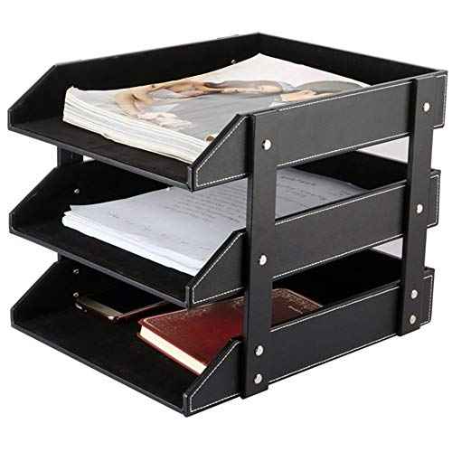 Leather Desk File Organizer, 3-Layer Stackable Tray, Used to Store documents, folders, Stationery, Magazines, Newspapers, Letters, and Other Home Office Sundries Desktop Organization Holder(Black)¡¦