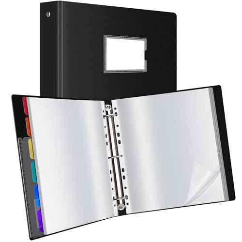 Uquelic 50-Pocket Binder with Plastic Sleeves for Letter/A4 Size(11" x 8.5"), Document Binder Organizer for Papers, Certificates and Artwork, Colorful PP Divider Pages for Presentation