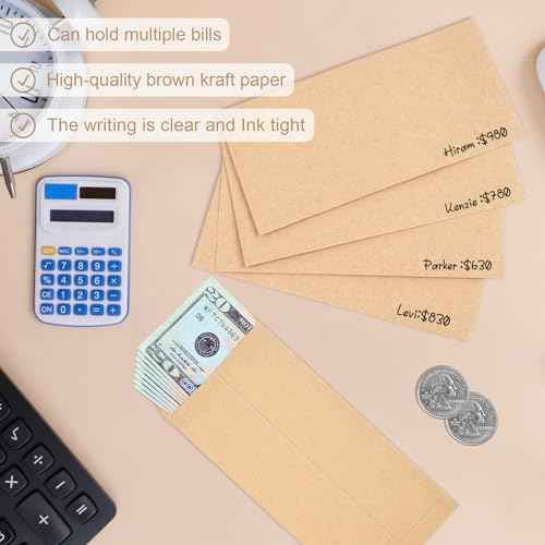 Joyberg 120 PCS Money Envelopes for Cash Kraft Paper, 6.5¡±x3.2¡± Small Cash Envelopes for Self-Adhesive, Money Saving Challenge Coin Envelopes for Coin, Check, Budget, Small Item Organizer