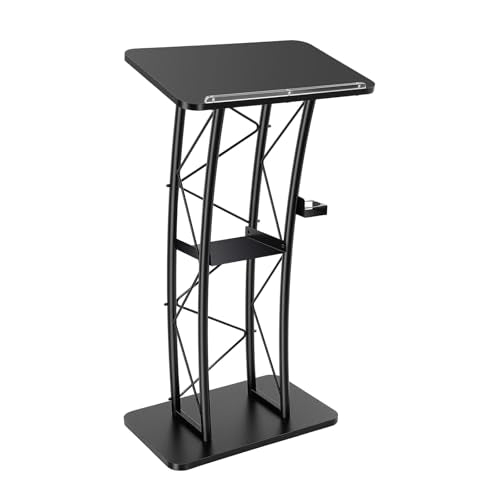 LIAPDG Curved 47” Podium Lectern with Cup Holder – Black (Variation: #Black2)
