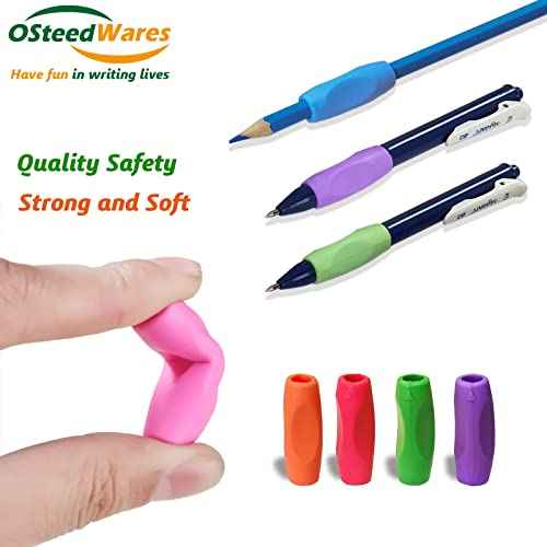 Ergonomic Pencil Grips Silicone 8 Pcs for Kids and Adults Handwriting, Gel Pen Grips with 3 Concaves, 1 Pack 4 Colors
