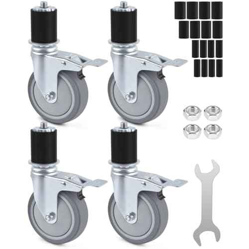 ERKOON Prep Table Caster Wheels Set, 4 Heavy duty Expanding Stem Casters legs Fit 7/8", 1", 1-1/2", 1-5/8" Tube Leg Stainless Steel Table for Stainless Steel Furniture Legs,Cart, Kitchen Workbench(4")